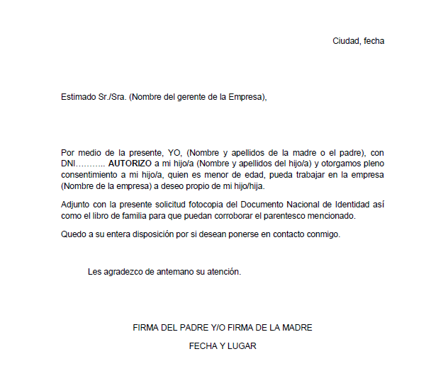 Ejemplo de carta de autorización para trabajar  Modelo de 