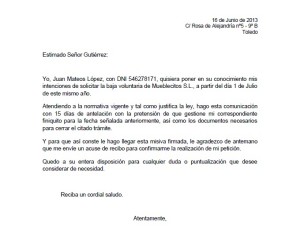 Ejemplo de carta de despido voluntario  Ejemplos de carta