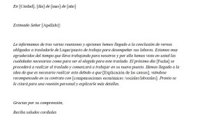 Ejemplo de carta de traslado de puesto de trabajo