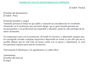 Ejemplo de carta de agradecimiento por jubilación 