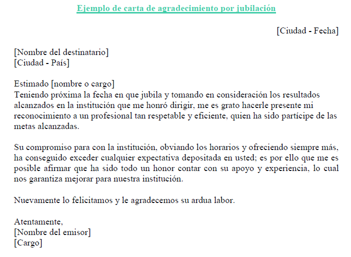 Ejemplo de carta de agradecimiento por jubilación 