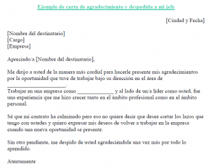 Ejemplo de carta de agradecimiento y despedida a mi jefe 