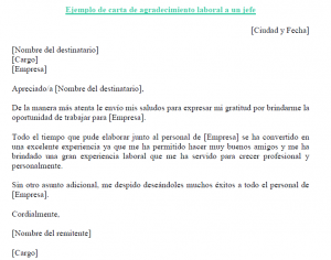 carta agradecimiento laboral jefe