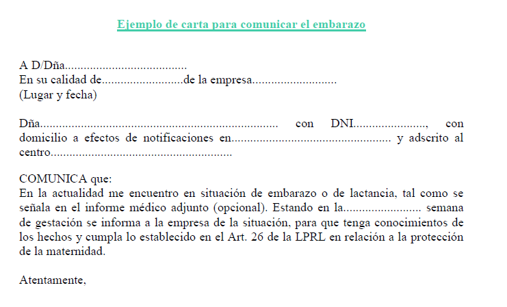 Ejemplo de carta comunicar el embarazo  Ejemplos de carta