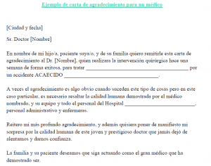 carta de agradecimiento a un medico