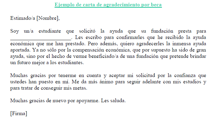 Ejemplo de carta de agradecimiento por beca  Ejemplos de 