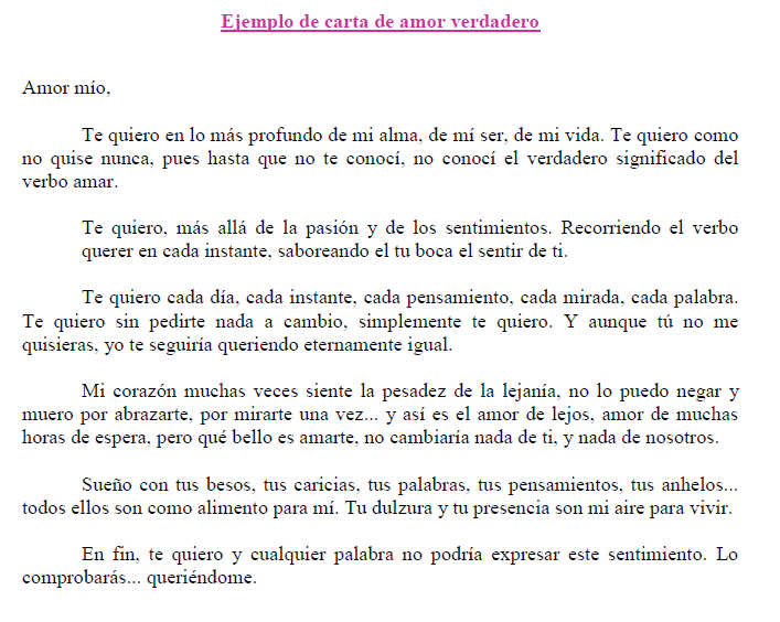 Ejemplo de carta de amor verdadero  Ejemplos de carta