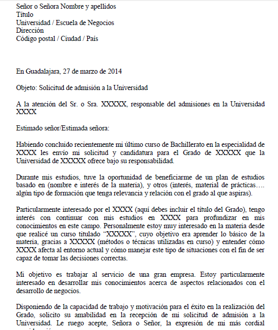 Carta de aceptación universidad extranjera