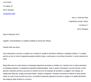 carta presentación italiano autocandidatura.