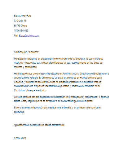 Modelo de carta de motivación para solicitar primer empleo