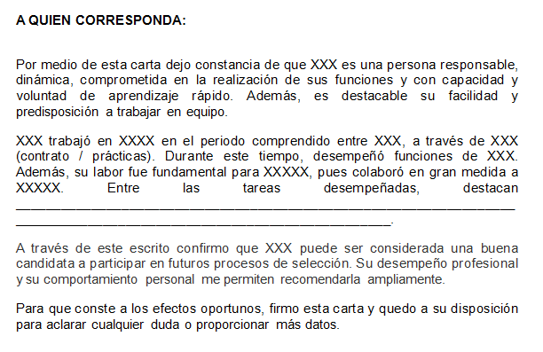 Carta recomendacion estandar  Ejemplos de carta