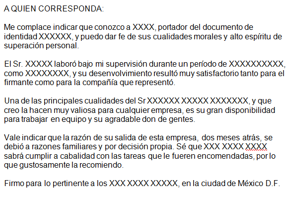 Ejemplo de carta de recomendación formal  Carta de referencia