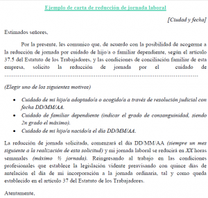 carta reduccion de jornada