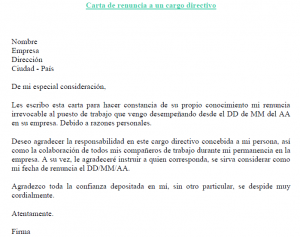 Ejemplo De Carta De Renuncia A Un Cargo Directivo Ejemplos