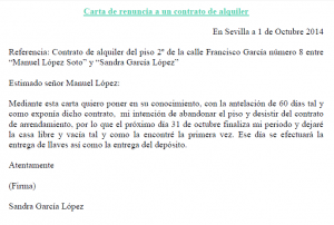 Ejemplo de carta de renuncia a un contrato de alquiler 