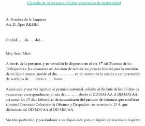 Ejemplo de carta para solicitar el permiso de maternidad 