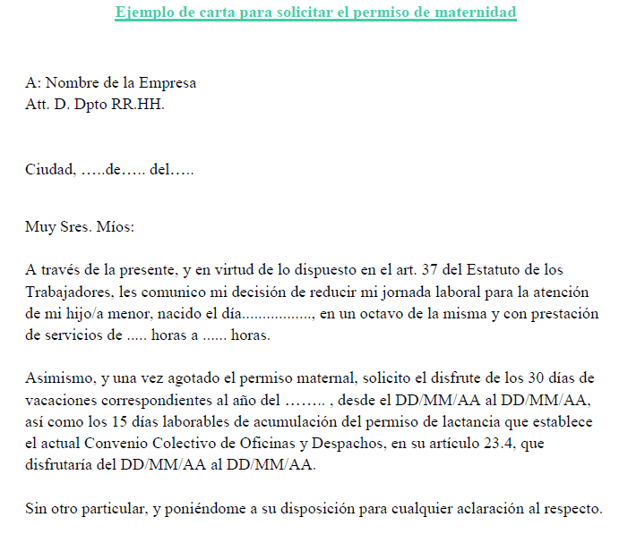 Carta solicitar permiso maternidad  Ejemplos de carta