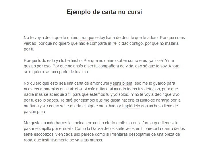 Ejemplo de carta de amor no cursi  Ejemplos de carta