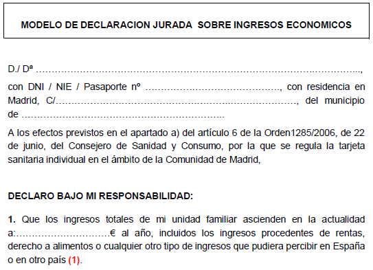 Modelo de declaración jurada de ingresos  Declaración jurada