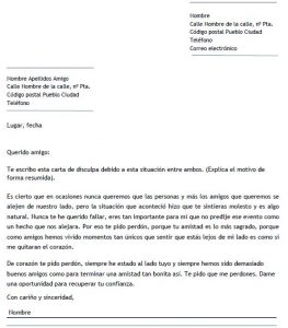 Modelo de carta de disculpa a un amigo