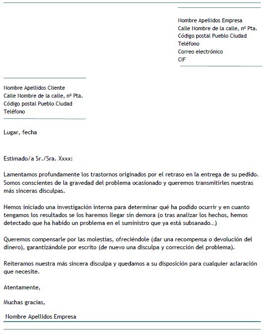 Ejemplo de carta de disculpa a un cliente  Carta de disculpa