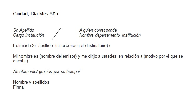 Ejemplo de carta formal para dirigirse a una institución