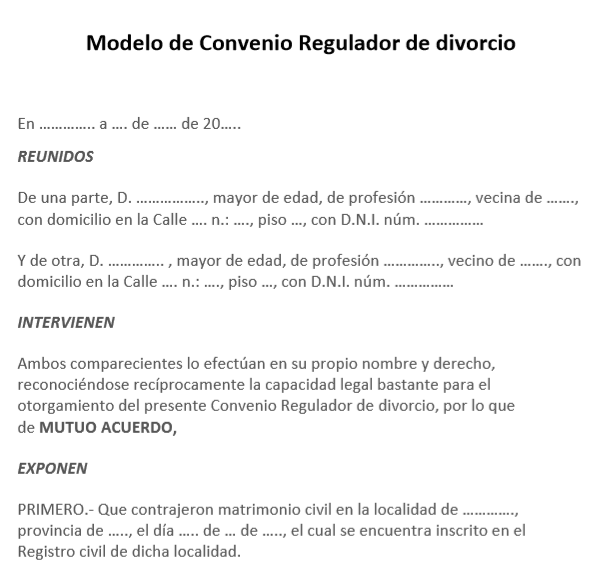 Plantilla de convenio regulador de divorcio