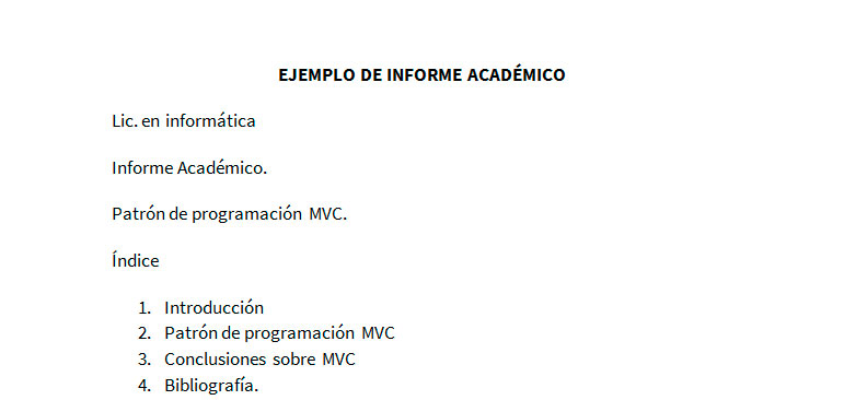 Ejemplo de informe académico  Modelo de informe académico