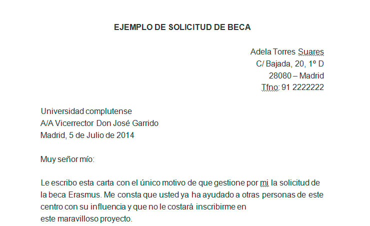 Ejemplo de solicitud de beca  Modelo de solicitud de beca