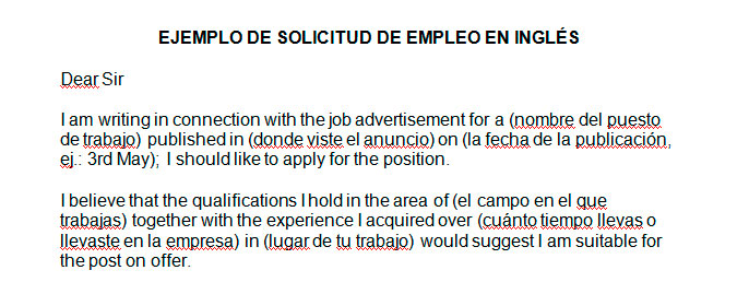 Ejemplo de solicitud de empleo en inglés  Modelo de solicitud