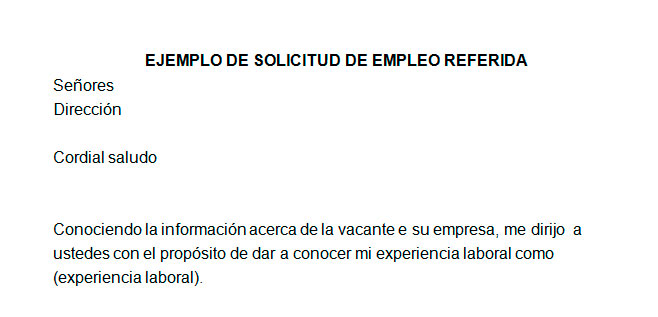 Ejemplo de solicitud de empleo referida  Modelo de solicitud