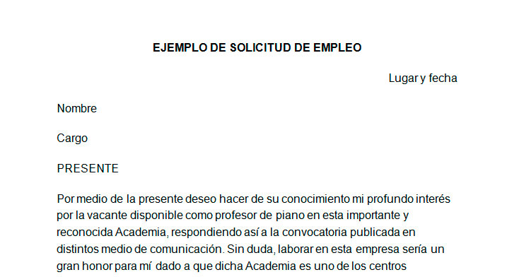 Ejemplo de solicitud de empleo  Modelo de solicitud de empleo