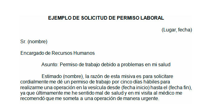 Ejemplo de solicitud de permiso laboral  Modelo de solicitud