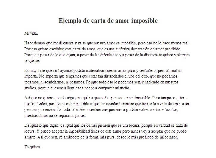 Ejemplo de carta de amor imposible.