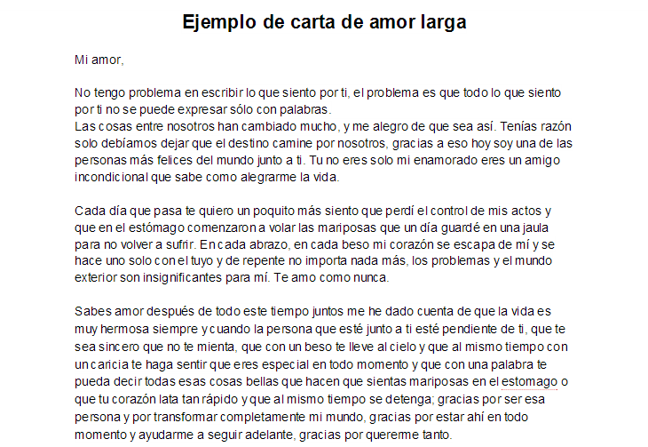 Ejemplo de carta de amor larga  Ejemplos de carta