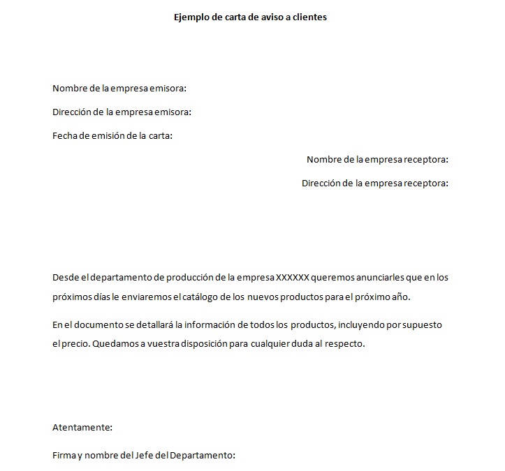 Ejemplo de carta de aviso a clientes  Modelo de carta de 