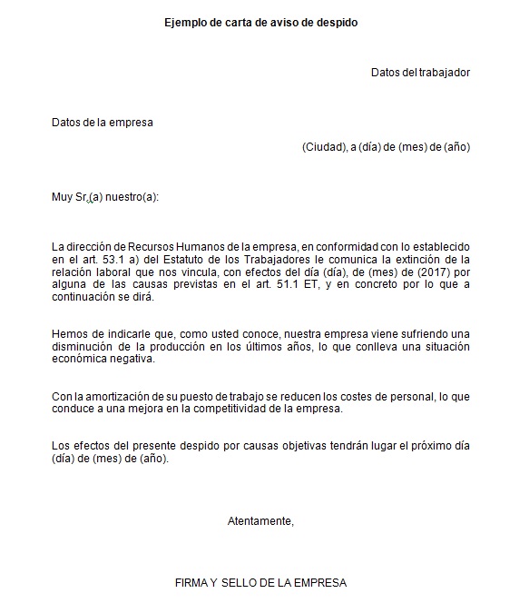 Ejemplo De Carta De Aviso De Despido Modelo De Carta De Aviso De Despido