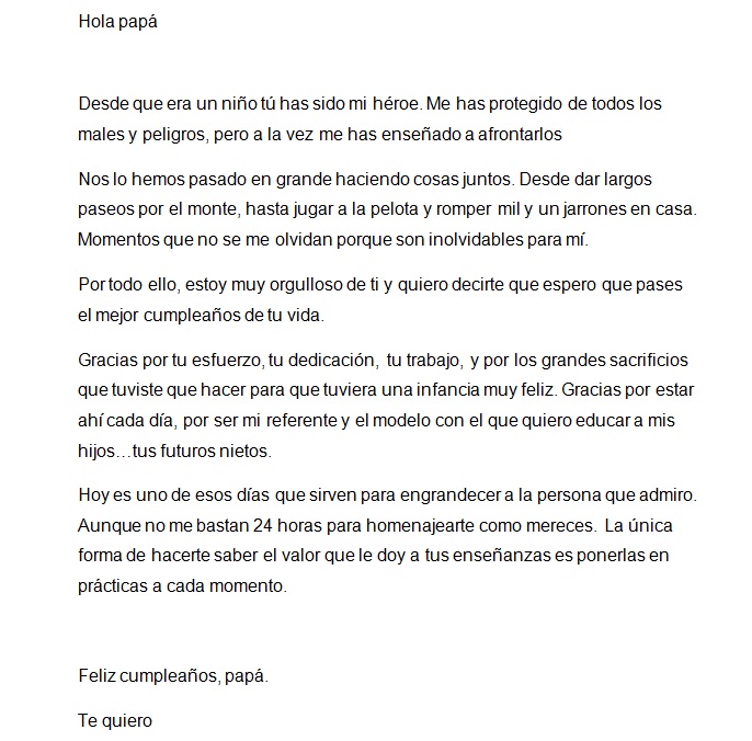 Ejemplo de carta de cumpleaños para mis padres ⬇️