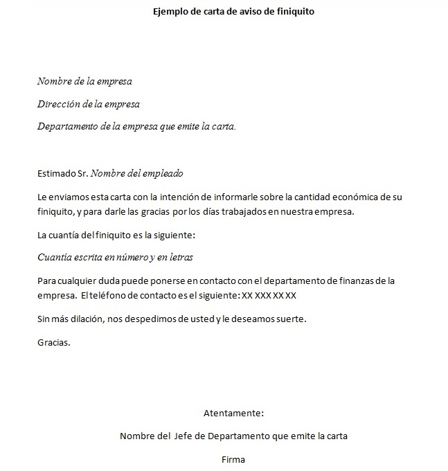 Ejemplo de carta de aviso de finiquito ⬇️