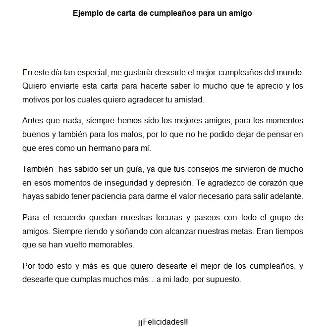 Ejemplo de carta de cumpleaños para un amigo  Modelo de 