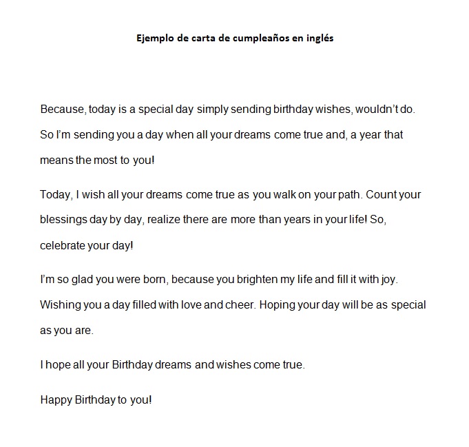 Formato de carta de cumpleaños en inglés