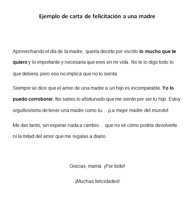 Ejemplo de Carta de Felicitación a una Madre: Modelo de carta