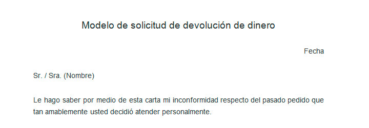 Modelo Carta Devolucion Dinero Banco