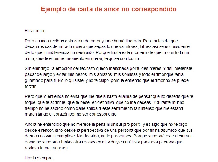 Ejemplo de carta de amor no correspondido  Ejemplos de carta