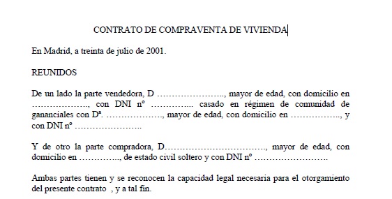 Ejemplo de contrato de compraventa de la vivienda 