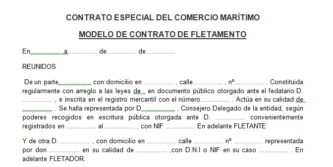 Contrato especial de comercio marítimo de fletamento
