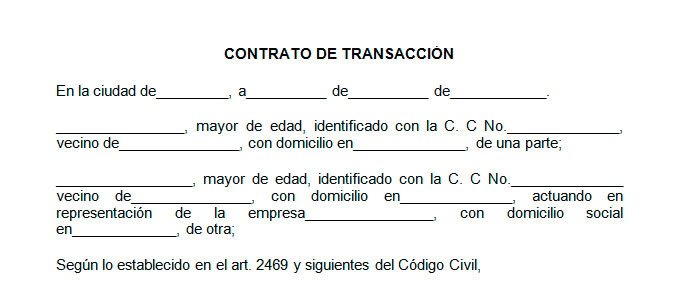 Ejemplo de contrato de transacción en Word | Plantilla