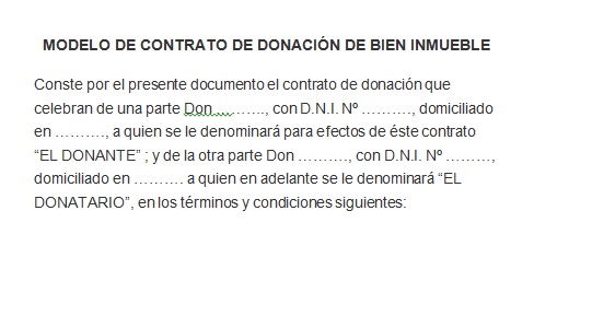 Ejemplo de contrato de donación de bien inmueble