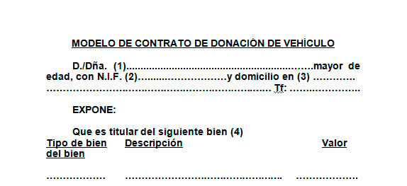 Ejemplo de contrato de donación de vehículo | Plantilla