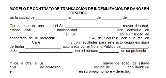 Ejemplo de contrato de transacción de indemnización por daños en tráfico